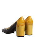Dolce & Gabbana Yellow Brown Leather Block Heel Pumps Shoes