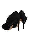 Dolce & Gabbana Black Tulle Stretch Heels Mid Calf Boots Shoes