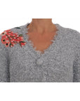 Dolce & Gabbana Elegant Silver Floral Applique Cardigan