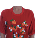 Dolce & Gabbana Elegant Red Silk Crystal-Embellished Blouse