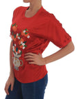 Dolce & Gabbana Elegant Red Silk Crystal-Embellished Blouse
