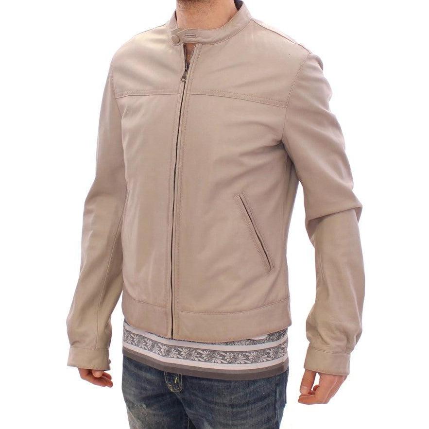 Dolce & Gabbana Elegant Beige Leather Lambskin Jacket