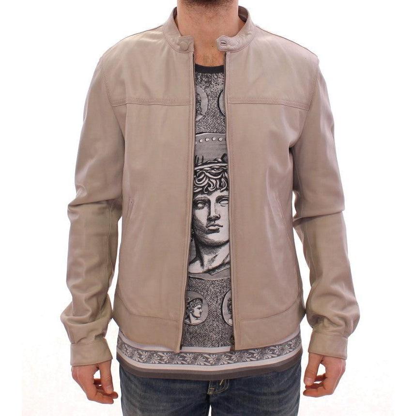 Dolce & Gabbana Elegant Beige Leather Lambskin Jacket