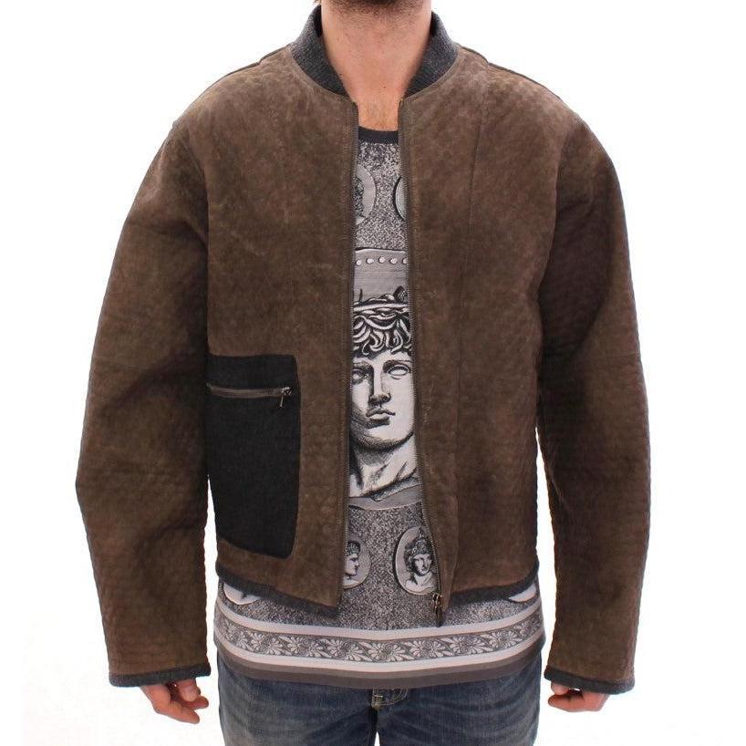 Dolce & Gabbana Elegant Leather & Wool Blend Jacket