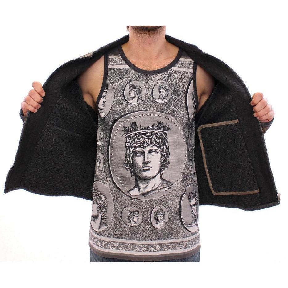 Dolce & Gabbana Elegant Leather & Wool Blend Jacket