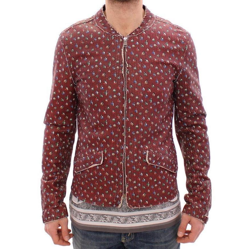 Dolce & Gabbana Exclusive Boxer Print Bordeaux Leather Jacket