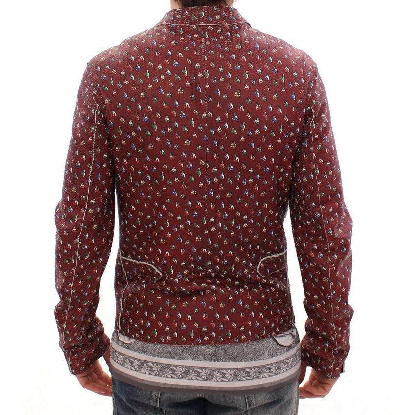 Dolce & Gabbana Exclusive Boxer Print Bordeaux Leather Jacket