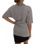 Dolce & Gabbana Gray Cotton Owl Silk Scarf Top T-shirt