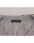 Dolce & Gabbana Gray Cotton Owl Silk Scarf Top T-shirt