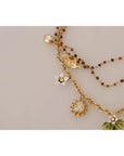 Dolce & Gabbana Gold Brass Crystal Floral Statement Charms Necklace