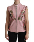Dolce & Gabbana Pink Leather Sleeveless Vest Jacket Blouse