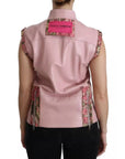 Dolce & Gabbana Pink Leather Sleeveless Vest Jacket Blouse