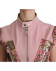 Dolce & Gabbana Pink Leather Sleeveless Vest Jacket Blouse