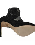Dolce & Gabbana Black Tulle Stretch Floral Booties Shoes