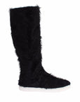 Dolce & Gabbana Elegant Black Fur Leather Flat Sneaker Boots