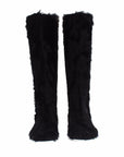 Dolce & Gabbana Elegant Black Fur Leather Flat Sneaker Boots