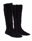 Dolce & Gabbana Elegant Black Fur Leather Flat Sneaker Boots