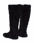 Dolce & Gabbana Elegant Black Fur Leather Flat Sneaker Boots