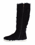 Dolce & Gabbana Elegant Black Fur Leather Flat Sneaker Boots