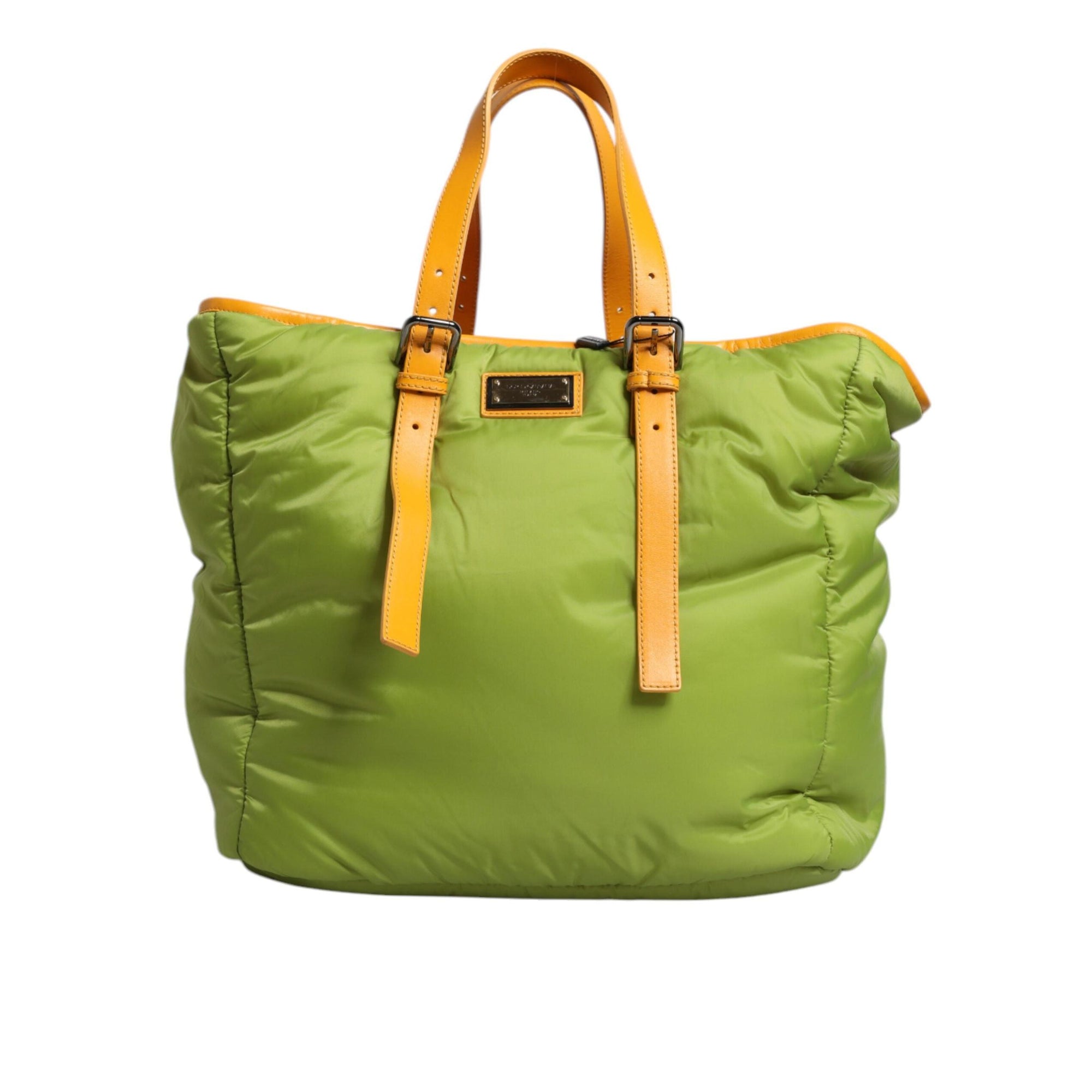Dolce & Gabbana Green Nylon Padded Logo Plaque Tote Crossbody Bag