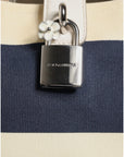 Dolce & Gabbana White Navy Striped Canvas Top Handle Tote Bag