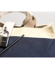 Dolce & Gabbana White Navy Striped Canvas Top Handle Tote Bag