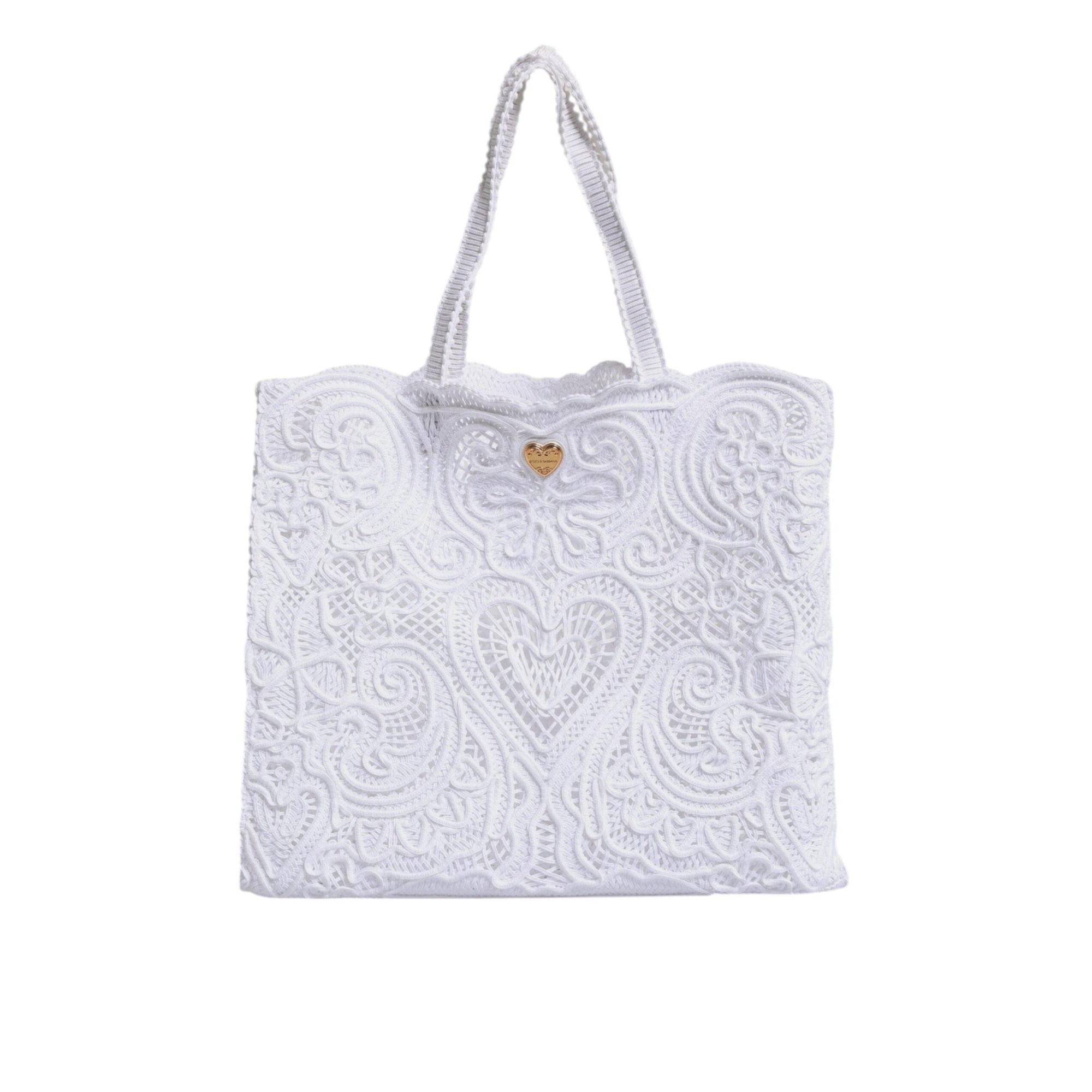 Dolce & Gabbana White Cordonetto Lace Beatrice Shopping Tote Bag