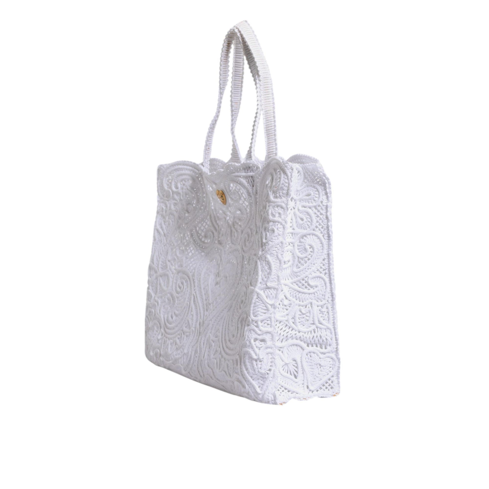 Dolce & Gabbana White Cordonetto Lace Beatrice Shopping Tote Bag