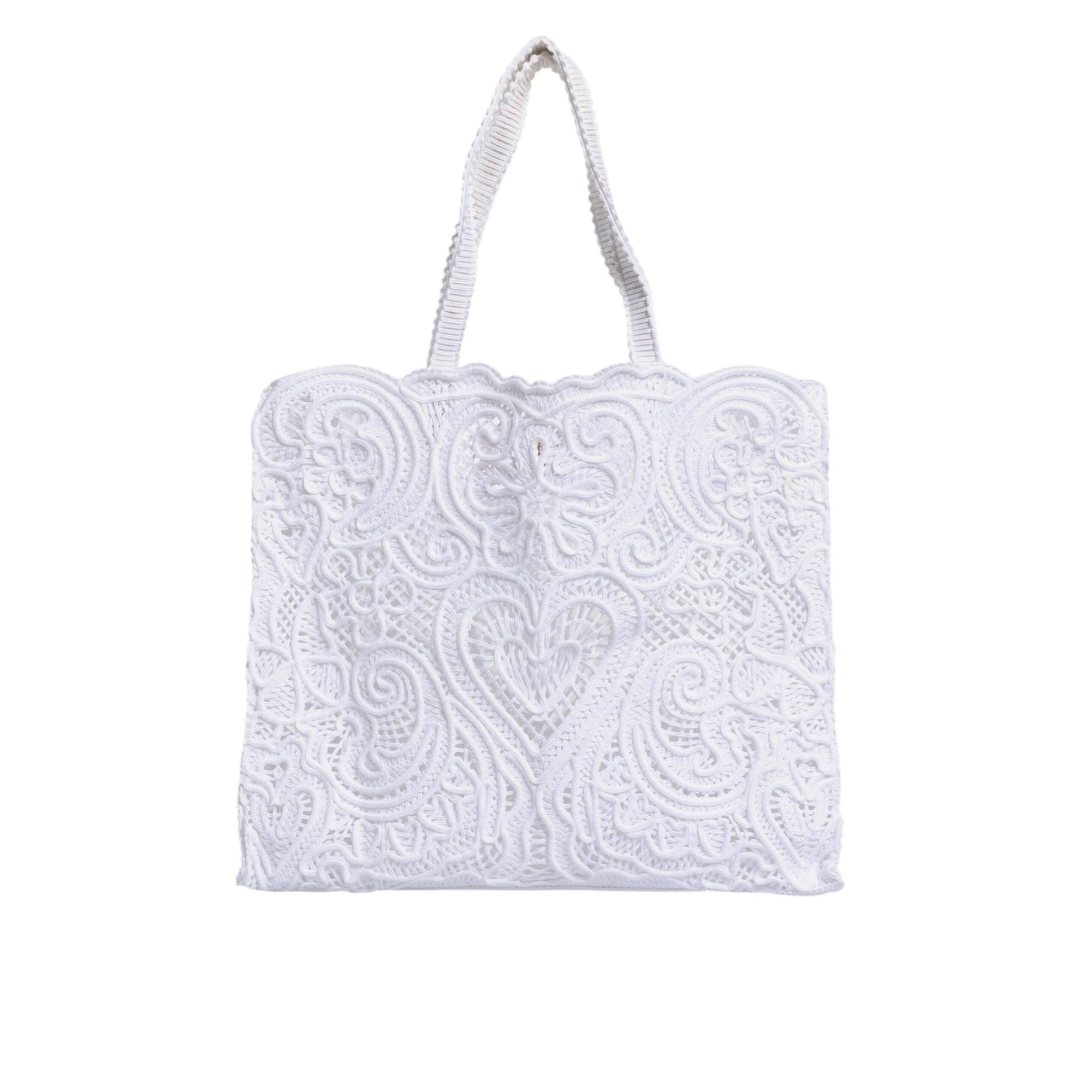 Dolce & Gabbana White Cordonetto Lace Beatrice Shopping Tote Bag