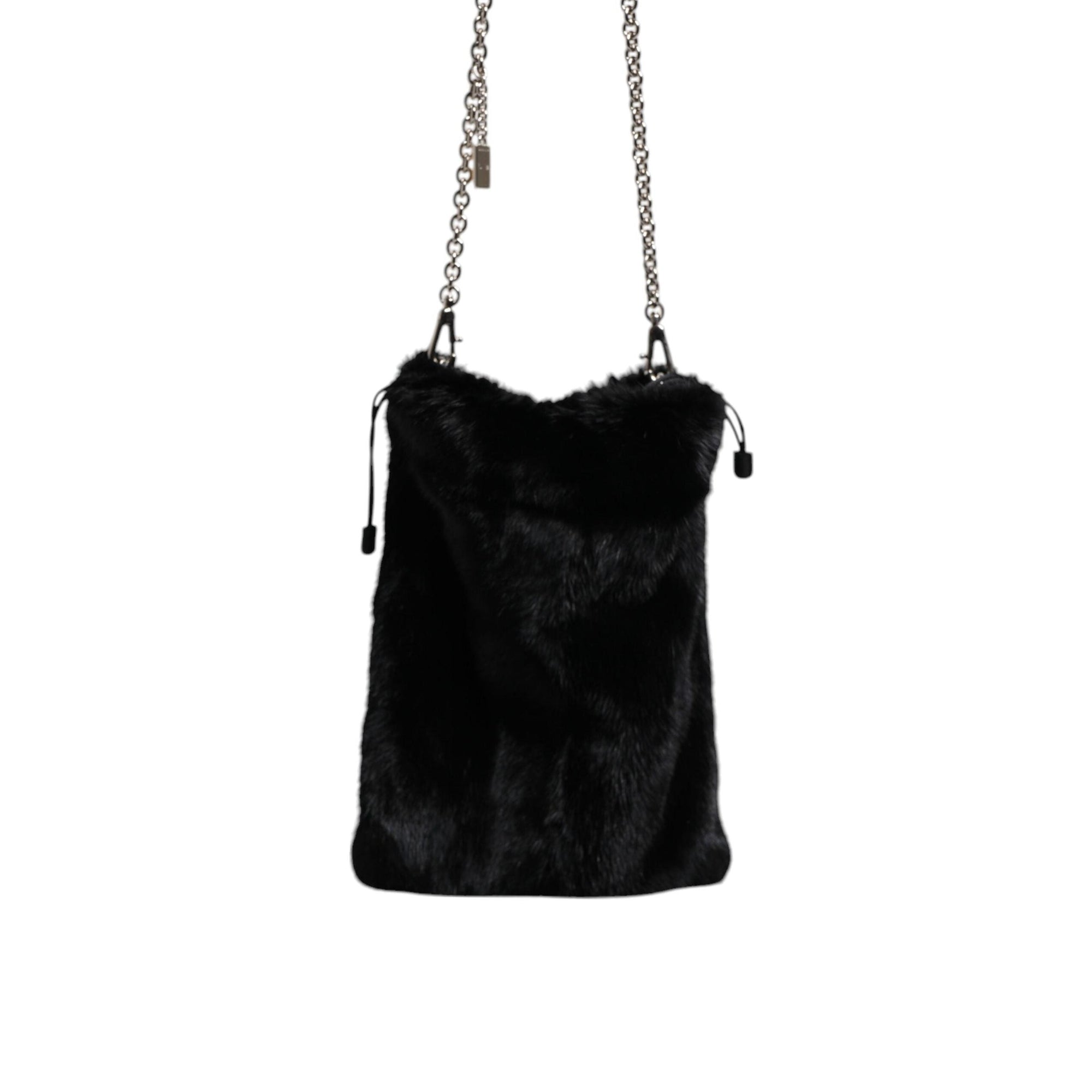 Dolce & Gabbana Black Faux Fur Silver Chain Crossbody Shoulder Purse Bag