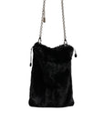 Dolce & Gabbana Black Faux Fur Silver Chain Crossbody Shoulder Purse Bag