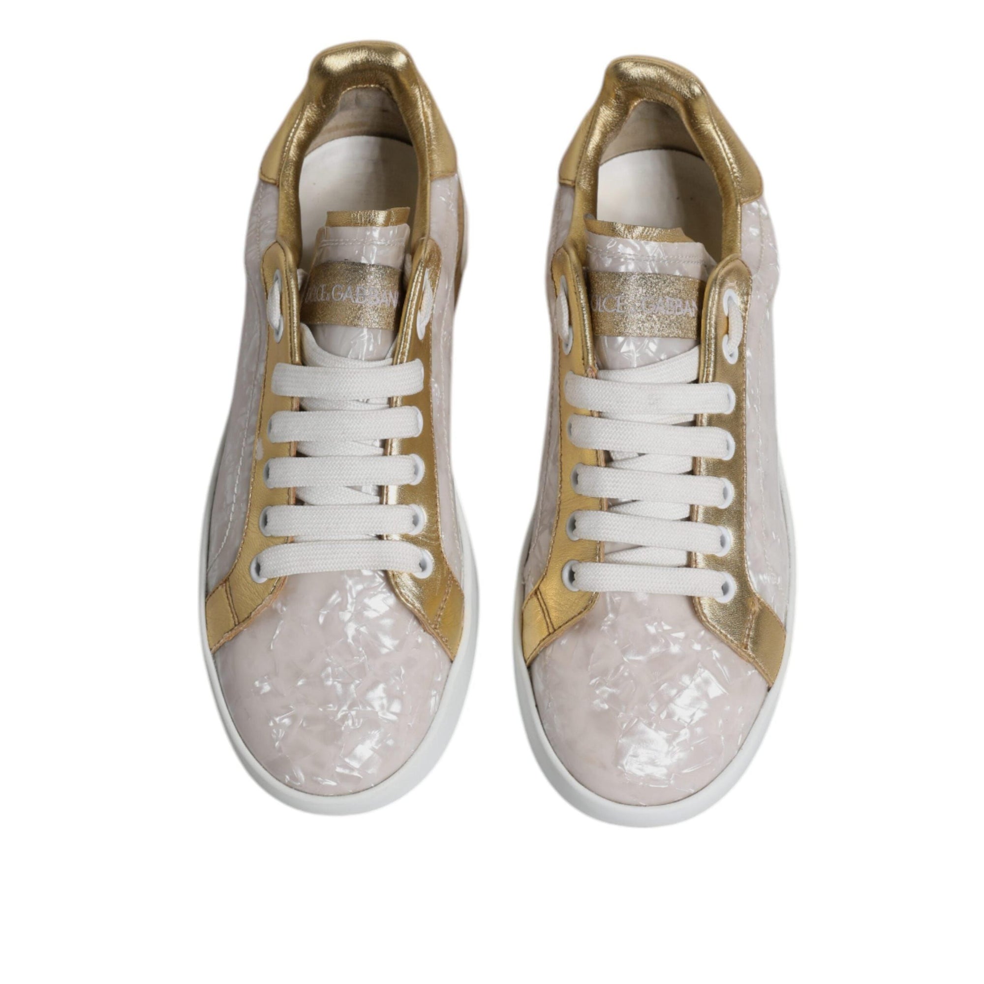 Dolce & Gabbana White Portofino Mother Of Pearl Sneakers Casual Shoes