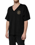 Dolce & Gabbana Black Cotton Logo Vneck Short Sleeve T-shirt