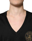 Dolce & Gabbana Black Cotton Logo Vneck Short Sleeve T-shirt