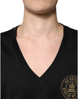 Dolce & Gabbana Black Cotton Logo Vneck Short Sleeve T-shirt
