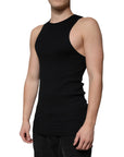 Dolce & Gabbana Black Cotton Sleeveless Round Neck Tank T-shirt