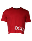 Dolce & Gabbana Red Logo Print Cropped Crew Neck T-shirt