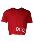 Dolce & Gabbana Red Logo Print Cropped Crew Neck T-shirt