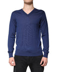 Dolce & Gabbana Navy Blue Cashmere V-neck Pullover Sweater