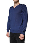 Dolce & Gabbana Navy Blue Cashmere V-neck Pullover Sweater