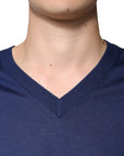 Dolce & Gabbana Navy Blue Cashmere V-neck Pullover Sweater