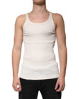 Dolce & Gabbana Off White Cotton Sleeveless Round Neck Tank T-shirt