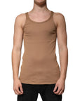 Dolce & Gabbana Brown Cotton Sleeveless Round Neck Tank T-shirt
