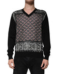 Dolce & Gabbana Black Logo Wool V-neck Pullover Sweater