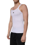 Dolce & Gabbana White Cotton DG Sleeveless Round Neck T-shirt