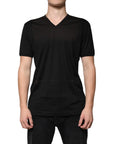 Dolce & Gabbana Black Cotton V-neck Short Sleeve T-shirt