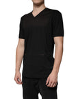 Dolce & Gabbana Black Cotton V-neck Short Sleeve T-shirt