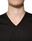 Dolce & Gabbana Black Cotton V-neck Short Sleeve T-shirt