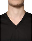 Dolce & Gabbana Black Cotton V-neck Short Sleeve T-shirt