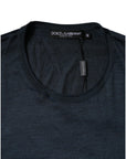 Dolce & Gabbana Dark Blue Silk Crew Neck Short Sleeve T-shirt